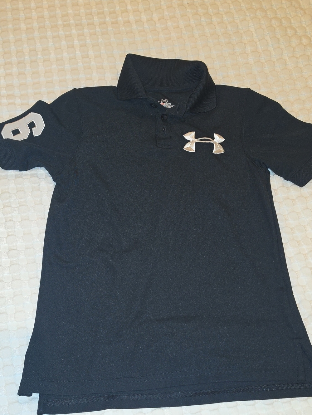 Under Armour Black Polo with White Emblem and Sleeve Number